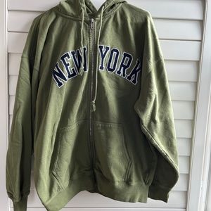 Brandy Melville Christy New York Matcha Zip Up Hoodie